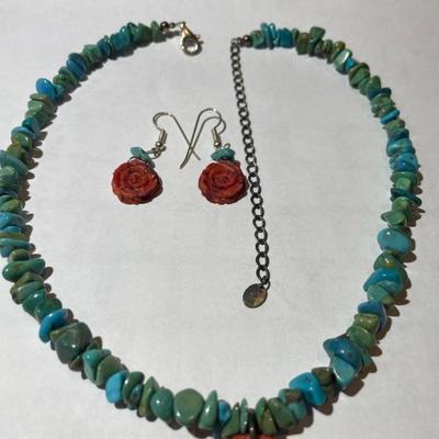 Carolyn Pollack Sterling Silver 925 Turquoise Coral Rose Pendant Necklace 16-20" Adjustable in VG Preowned Condition.