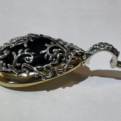 New Never Used Carolyn Pollack Sterling Silver & Brass Black Onyx Enhancer/Slide Pendant (Jewelry #13).