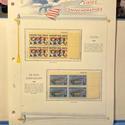 Youth & Air Mail Anniversary 1968 Mint Condition US Stamp Plate Blocks Page as Pictured. Only One $5 Shipping Charge for 1 or 100...