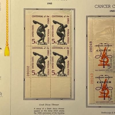 Physical Fitness & Cancer Crusade 1965 Mint Condition US Stamp Plate Blocks Page as Pictured. Only One $5 Shipping Charge for 1 or...