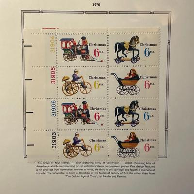 Christmas 1970 Mint Condition US Stamp Plate Block Page as Pictured. Only One $5 Shipping Charge for 1 or 100 Pages Won.