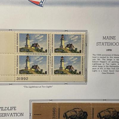 Maine Statehood & Wildlife Conservation 1970 Mint Condition US Stamp Plate Blocks Page as Pictured. Only One $5 Shipping Charge for 1...