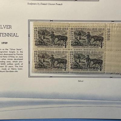 Lincoln Sesqui & Silver Centennial 1959 Mint Condition US Stamp Plate Blocks Page as Pictured. Only One $5 Shipping Charge for 1 or...