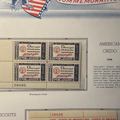 American Credo & Boy Scouts of America 1960 Mint Condition US Stamp Plate Blocks Page as Pictured. Only One $5 Shipping Charge for 1...