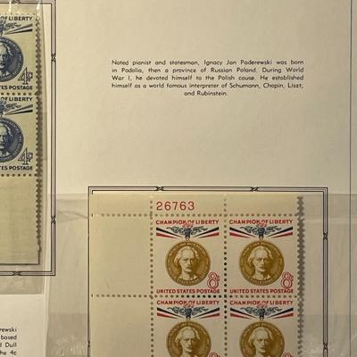 Ignacy Jan Paderewski 1960 Mint Condition US Stamp Plate Blocks Page as Pictured. Only One $5 Shipping Charge for 1 or 100 Pages Won.