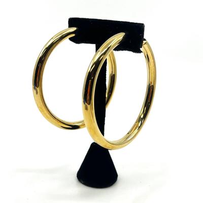 497 JENNIFER FISHER Brass Plated Hoops with 14k Gold Posts