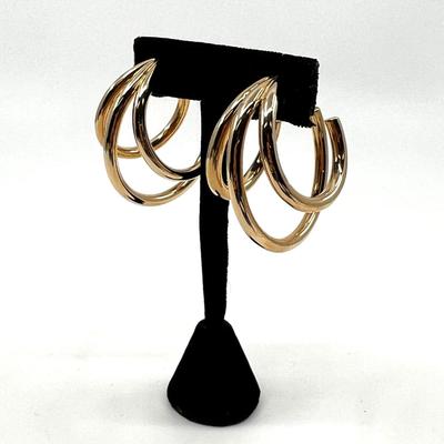 499 JENNIFER FISHER Triple Hoop Ear Rings 14k Gold Posts