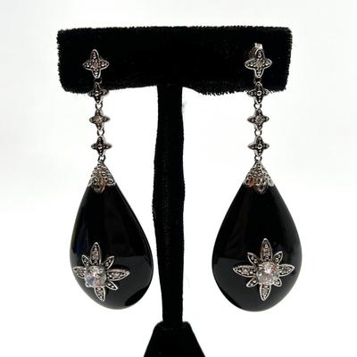 500 MIRIAM SALAT Sterling Crystal and Resin Drop Ear Rings