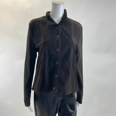 508 GRETA GARBOS Brown Suede Rib Botton-up Top