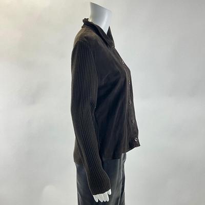 508 GRETA GARBOS Brown Suede Rib Botton-up Top