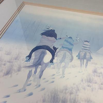 Water Color Print by D. Vann Indians & Ponies 