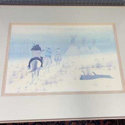 Water Color Print by D. Vann Indians & Ponies 