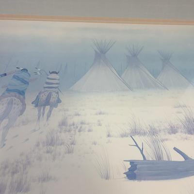 Water Color Print by D. Vann Indians & Ponies 