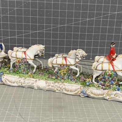 LUIGI FABRIS PORCELAIN HORSE AND CARRIAGE