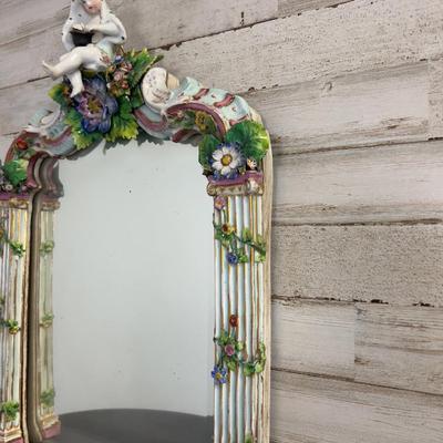 Antique MEISSEN Putti Cherub Mirror