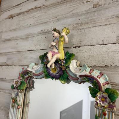 Antique MEISSEN Putti Cherub Mirror