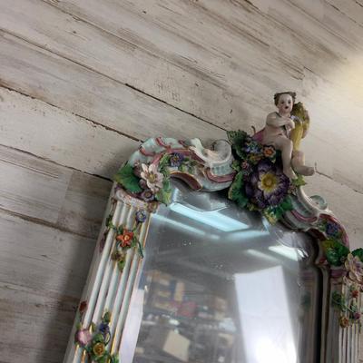 Antique MEISSEN Putti Cherub Mirror