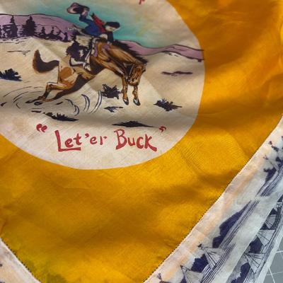 MOST AWESOME Silk  Cowboy Scarf "Let'er Buck" LOVELY Village around the Edge