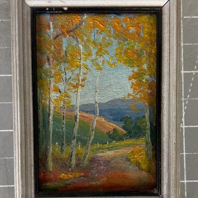 Antique Miniature Oil  "Aspens in the Fall"