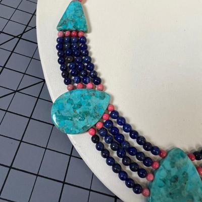 DTR Jay King Choke/Necklace Turquoise, Lapis Lazuli Pink Jasper .925 Clasp ~~