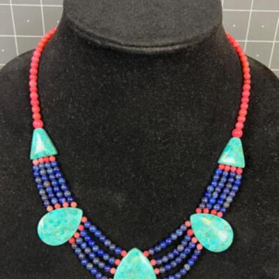 DTR Jay King Choke/Necklace Turquoise, Lapis Lazuli Pink Jasper .925 Clasp ~~