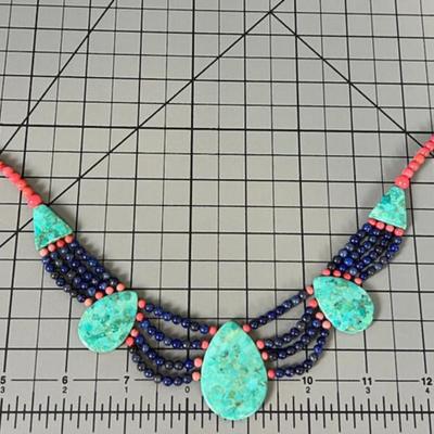 DTR Jay King Choke/Necklace Turquoise, Lapis Lazuli Pink Jasper .925 Clasp ~~