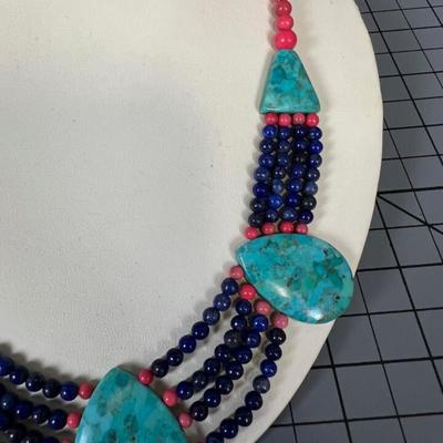 DTR Jay King Choke/Necklace Turquoise, Lapis Lazuli Pink Jasper .925 Clasp ~~