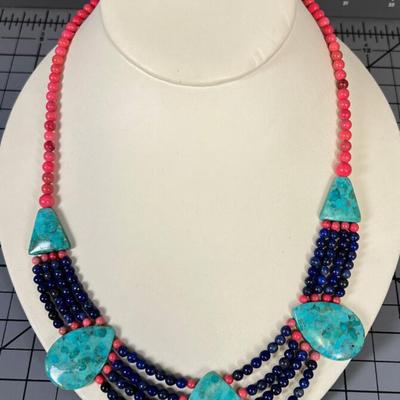 DTR Jay King Choke/Necklace Turquoise, Lapis Lazuli Pink Jasper .925 Clasp ~~