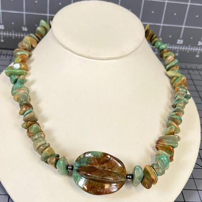 Vintage Jay King DTR Sterling 925 Green Brown Turquoise Necklace/Choker 17" 