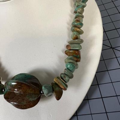 Vintage Jay King DTR Sterling 925 Green Brown Turquoise Necklace/Choker 17" 