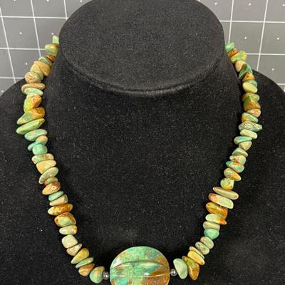 Vintage Jay King DTR Sterling 925 Green Brown Turquoise Necklace/Choker 17" 
