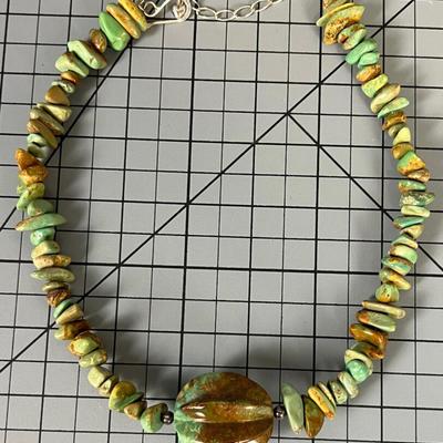 Vintage Jay King DTR Sterling 925 Green Brown Turquoise Necklace/Choker 17" 