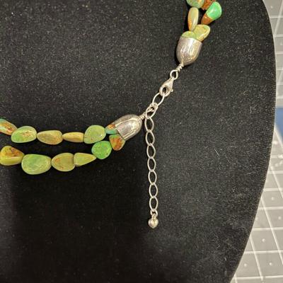 Royston Turquoise Double Strand Necklace .925 Silver Clasp Marked DTR 16" Long 
