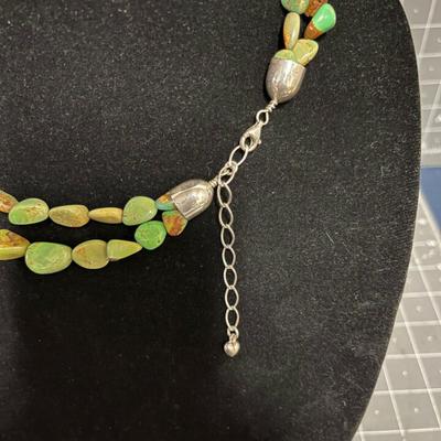 Royston Turquoise Double Strand Necklace .925 Silver Clasp Marked DTR 16" Long 