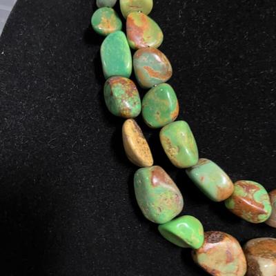 Royston Turquoise Double Strand Necklace .925 Silver Clasp Marked DTR 16" Long 