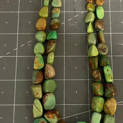 Royston Turquoise Double Strand Necklace .925 Silver Clasp Marked DTR 16" Long 