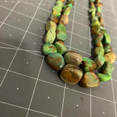 Royston Turquoise Double Strand Necklace .925 Silver Clasp Marked DTR 16" Long 