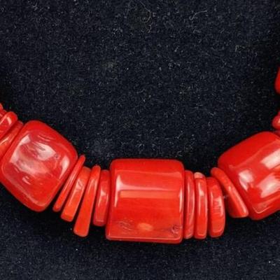 RED CORAL & STERLING JAY KING DTR DESIGNER SIGNED 20 GRADUATED NECKLACE