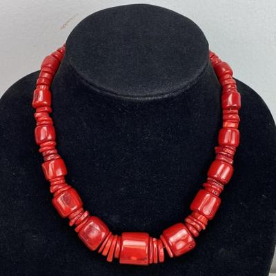 RED CORAL & STERLING JAY KING DTR DESIGNER SIGNED 20 GRADUATED NECKLACE