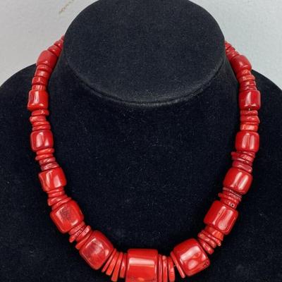 RED CORAL & STERLING JAY KING DTR DESIGNER SIGNED 20 GRADUATED NECKLACE