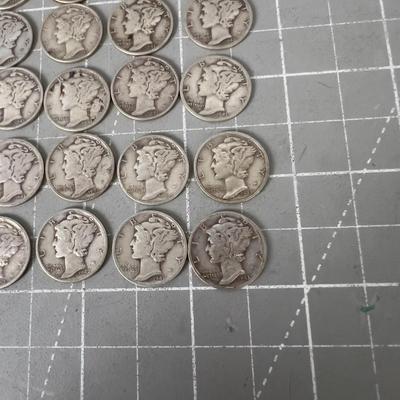 25 Mercury Dimes 