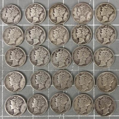 25 Mercury Dimes 