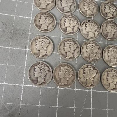 25 Mercury Dimes 