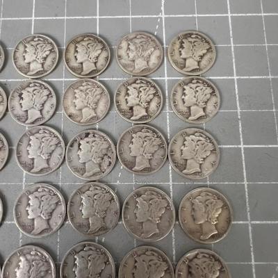 25 Mercury Dimes 