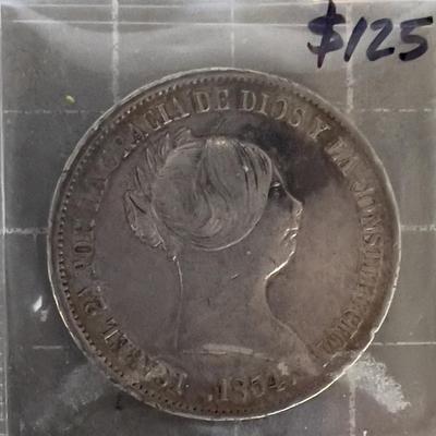 1854 Spanish 20 Reale's Silver Coin