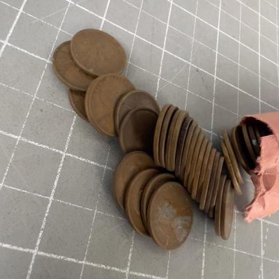 Partial Roll of 1919 Wheat Pennies 
