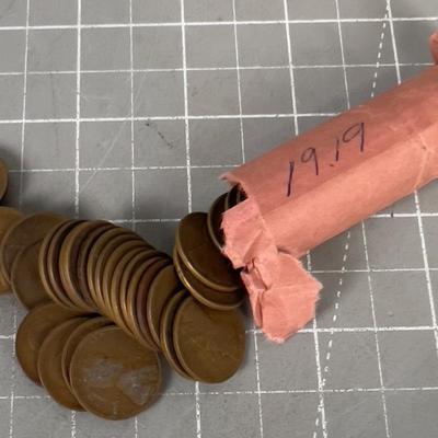 Partial Roll of 1919 Wheat Pennies 