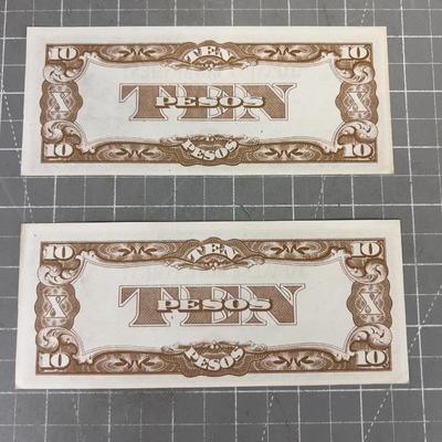 (2) WWII Japanese 10 PESO Phillipines 