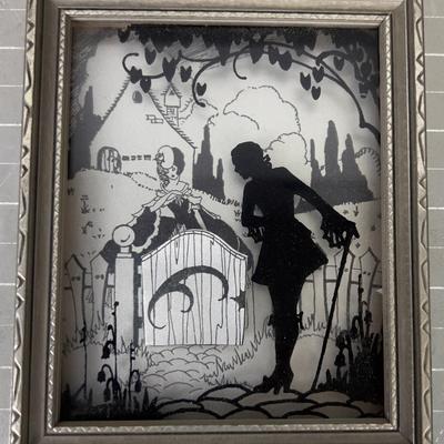 Antique Silhouette Picture Framed Titled "AT THE GATE" 