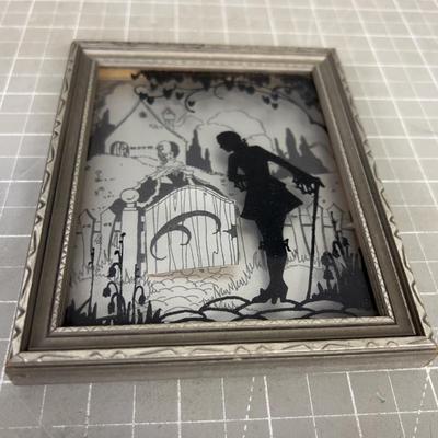 Antique Silhouette Picture Framed Titled "AT THE GATE" 